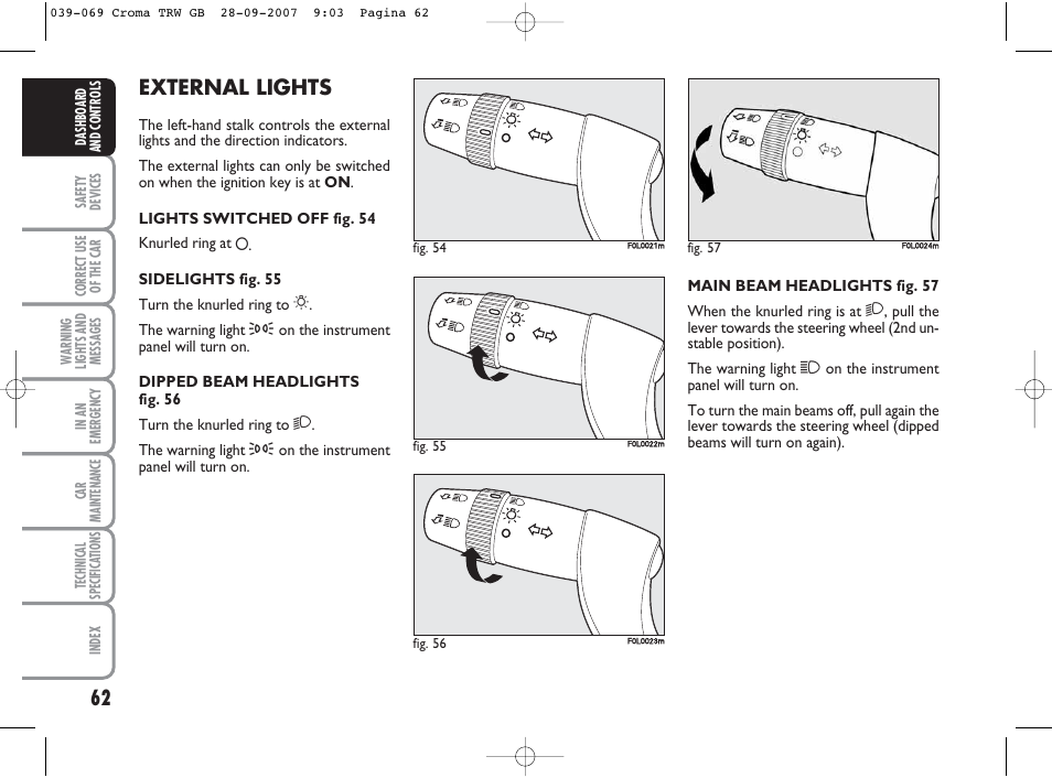 External lights | FIAT Croma User Manual | Page 63 / 258