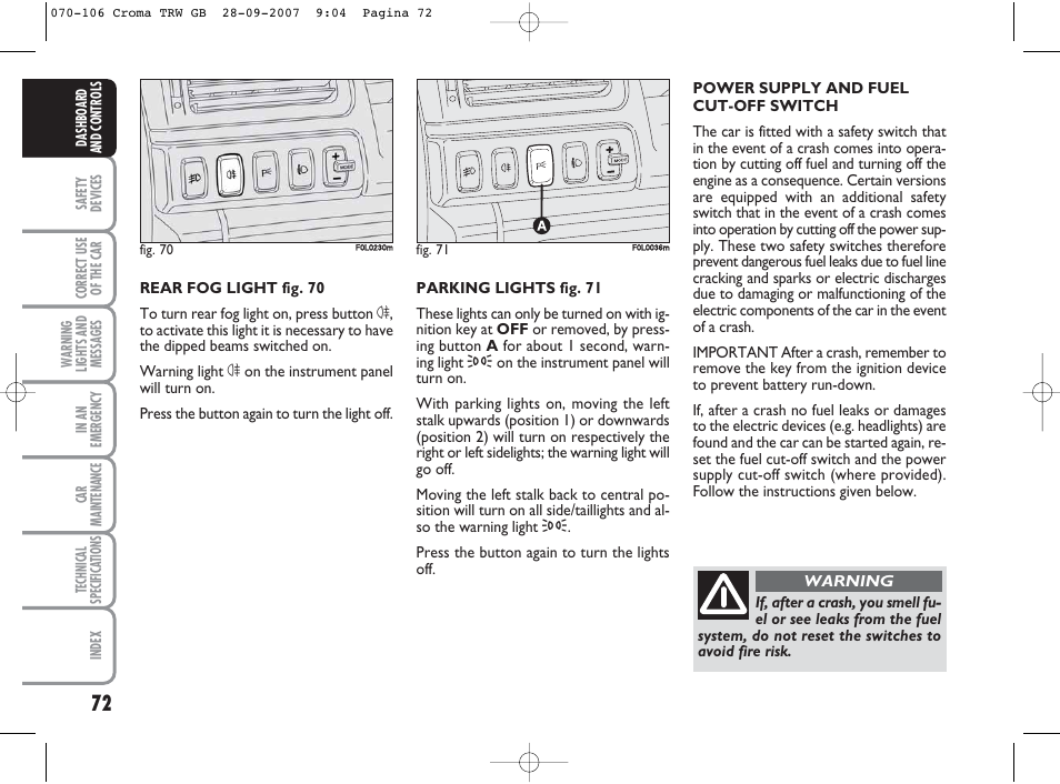 FIAT Croma User Manual | Page 73 / 258