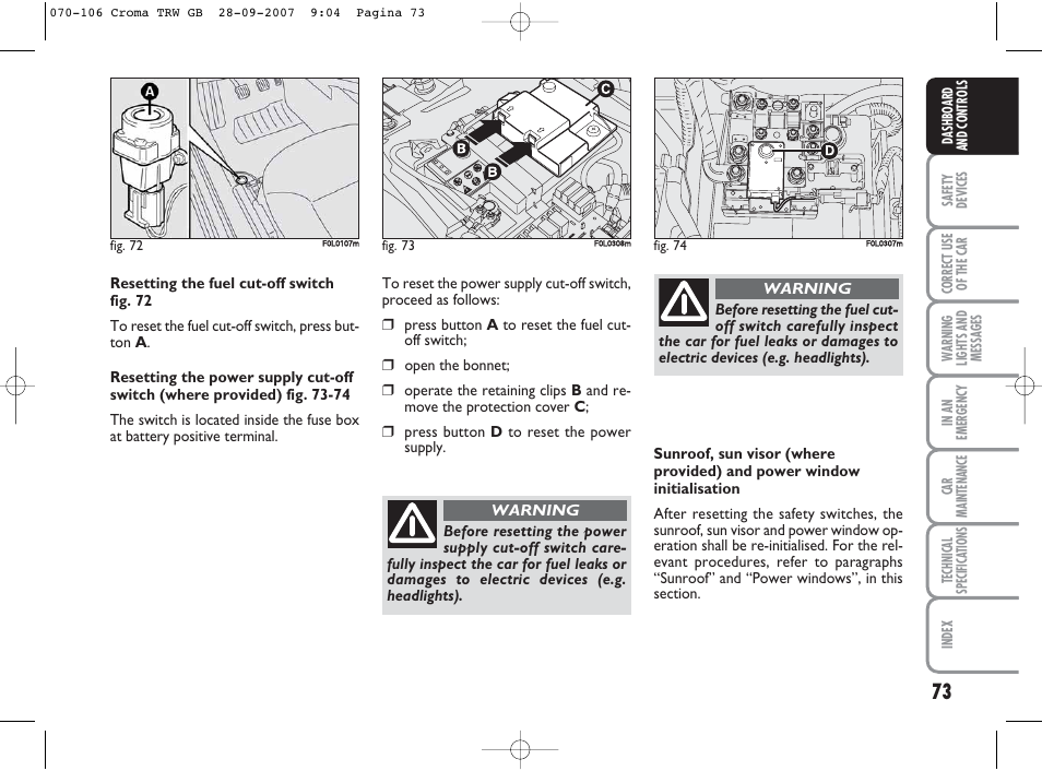 FIAT Croma User Manual | Page 74 / 258