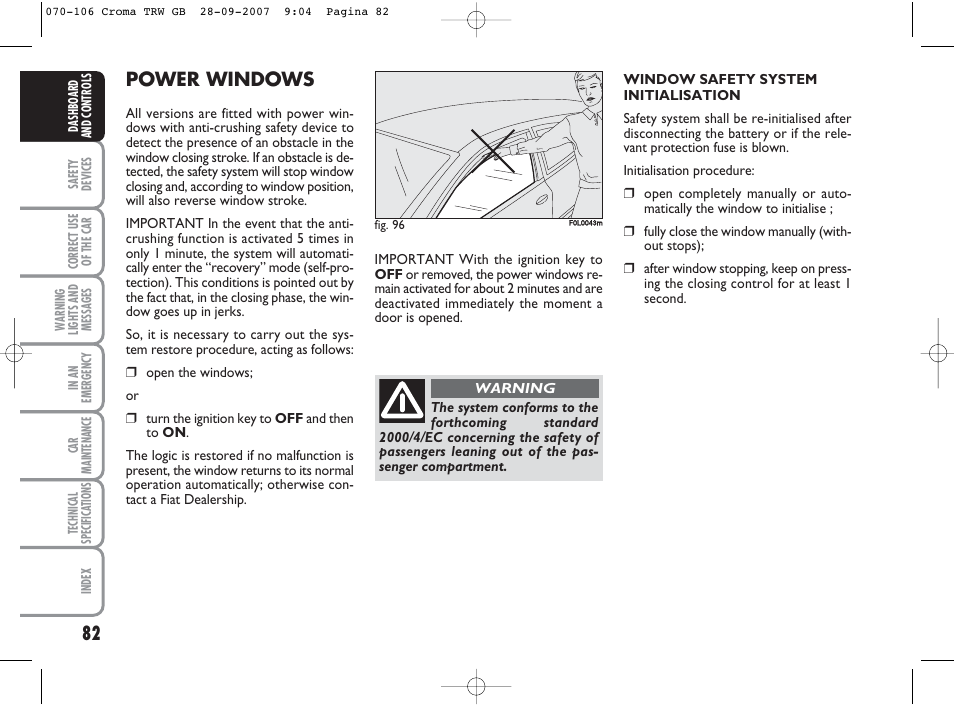 Power windows | FIAT Croma User Manual | Page 83 / 258