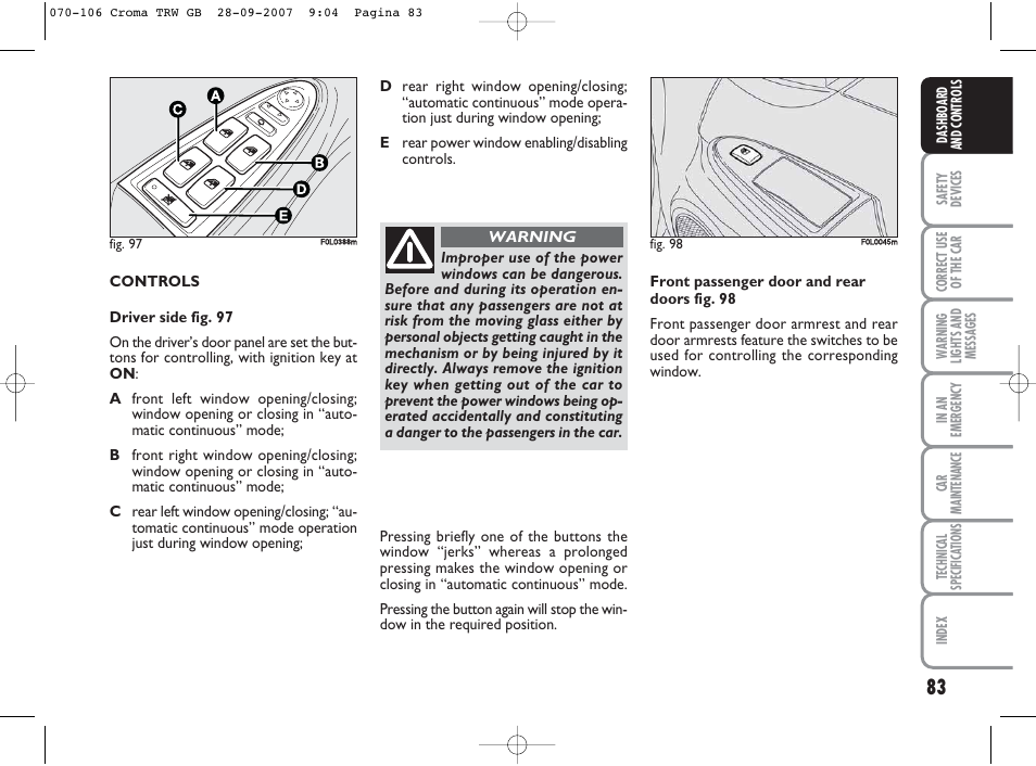 FIAT Croma User Manual | Page 84 / 258