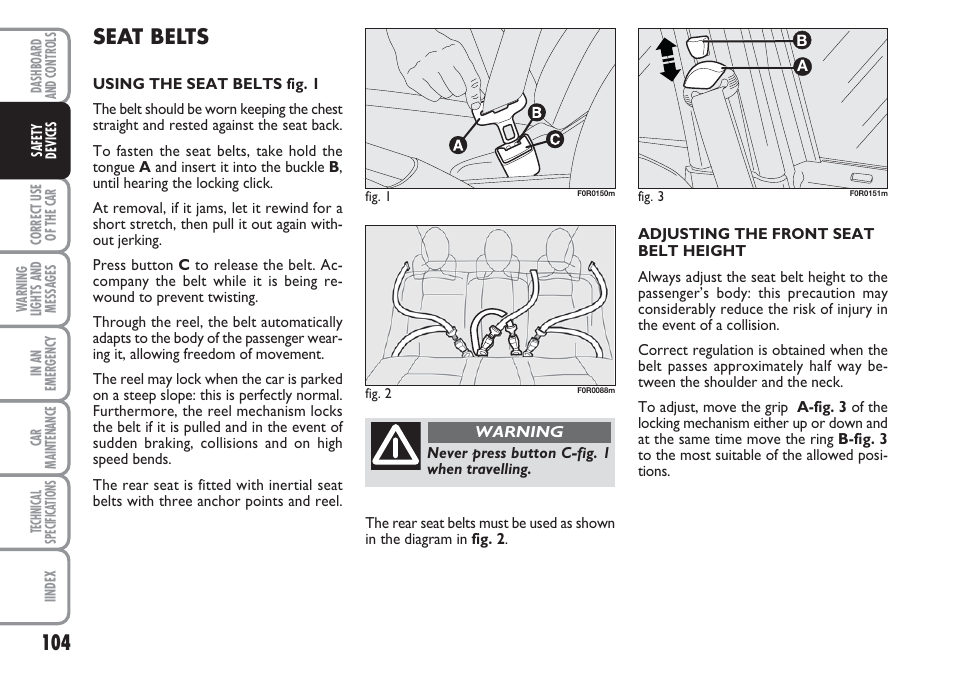 Seat belts | FIAT Linea User Manual | Page 105 / 230