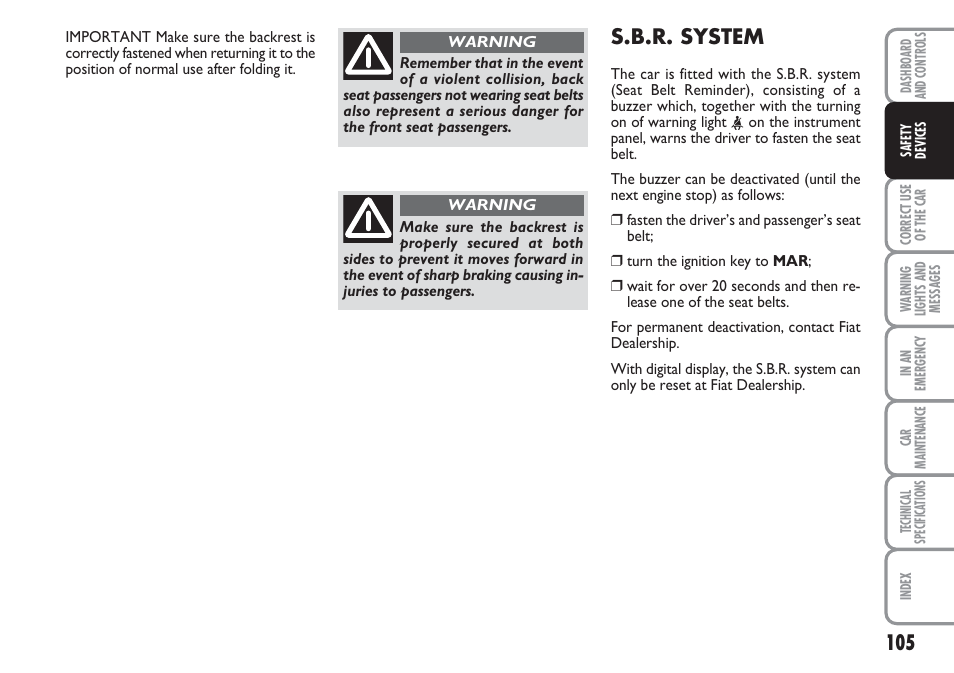 S.b.r. system | FIAT Linea User Manual | Page 106 / 230