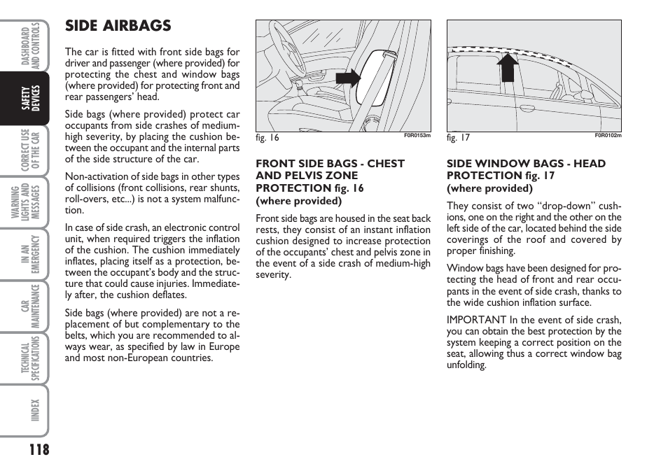 Side airbags | FIAT Linea User Manual | Page 119 / 230