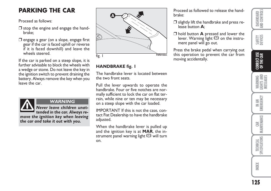 Parking the car | FIAT Linea User Manual | Page 126 / 230