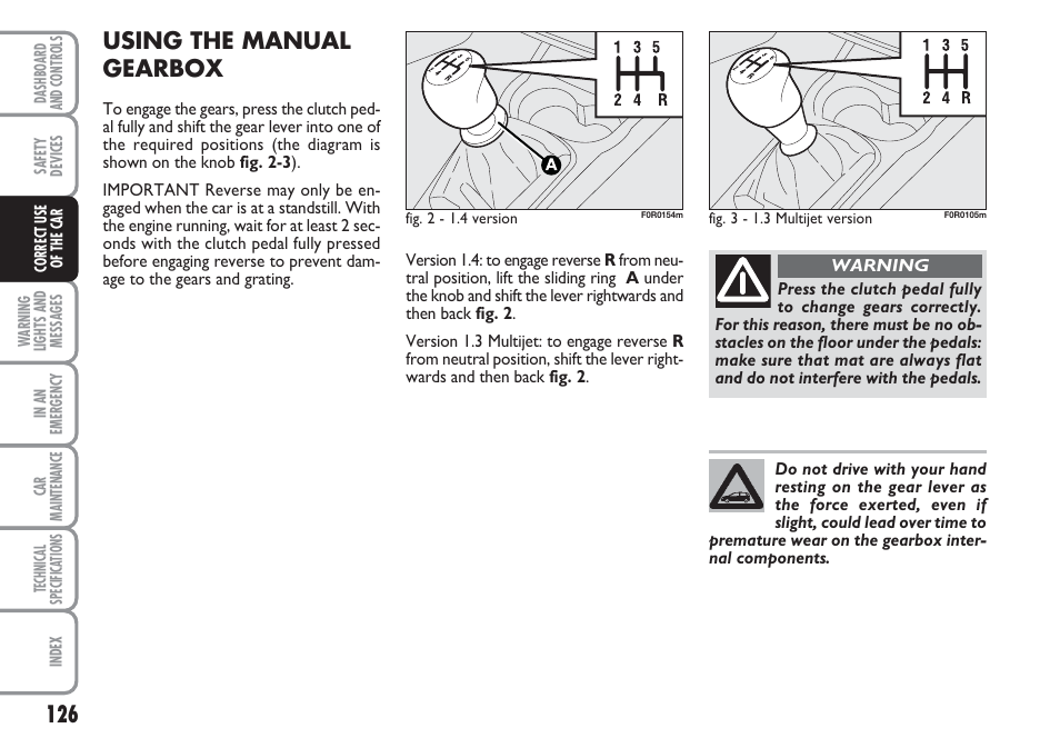 Using the manual gearbox | FIAT Linea User Manual | Page 127 / 230