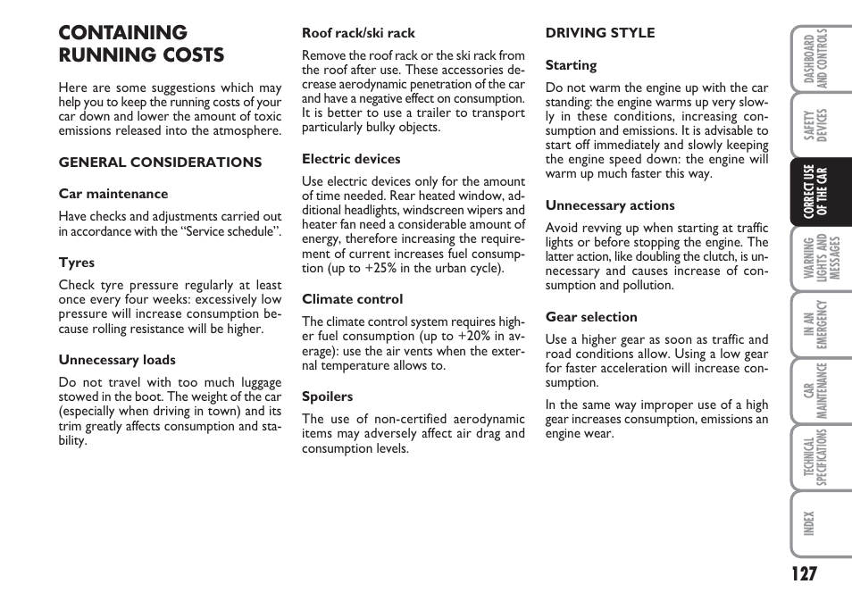 Containing running costs | FIAT Linea User Manual | Page 128 / 230