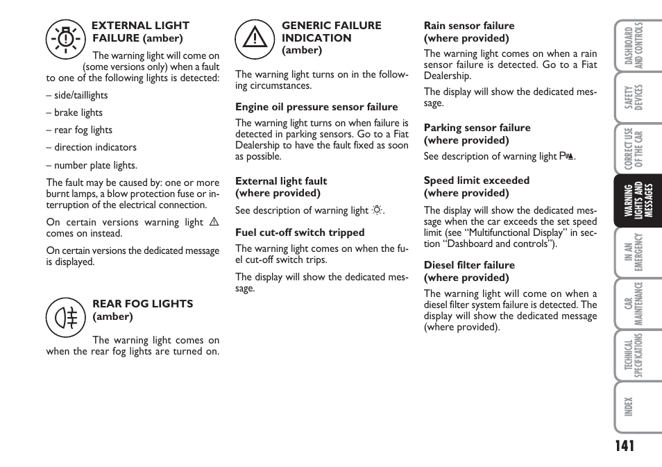 FIAT Linea User Manual | Page 142 / 230