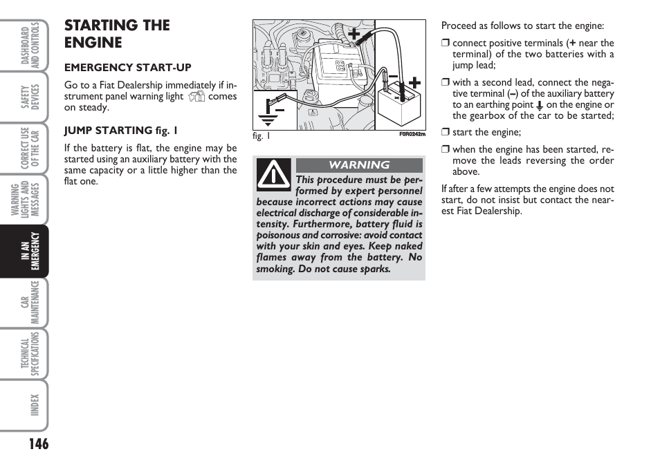 Starting the engine | FIAT Linea User Manual | Page 147 / 230