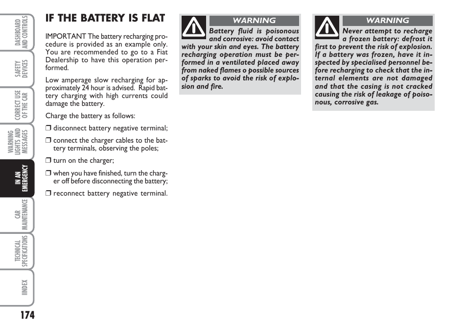 If the battery is flat | FIAT Linea User Manual | Page 175 / 230