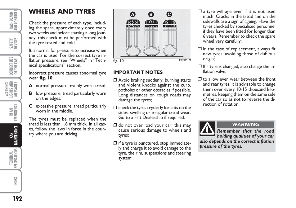 Wheels and tyres | FIAT Linea User Manual | Page 193 / 230