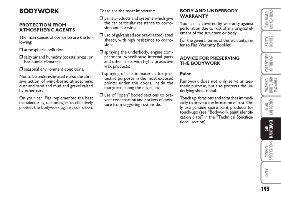 Bodywork | FIAT Linea User Manual | Page 196 / 230