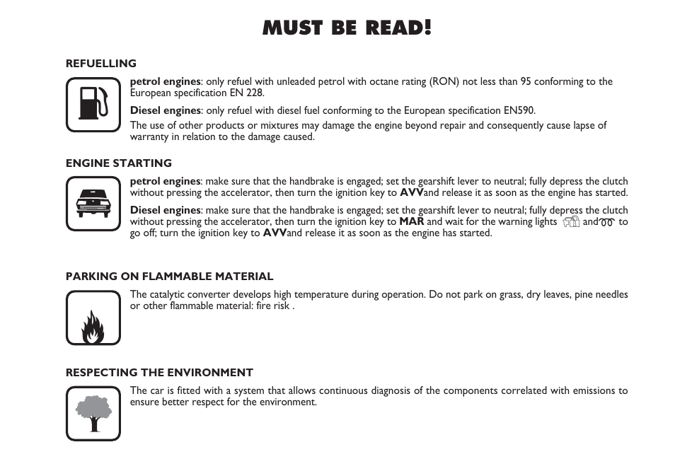 Must be read | FIAT Linea User Manual | Page 3 / 230