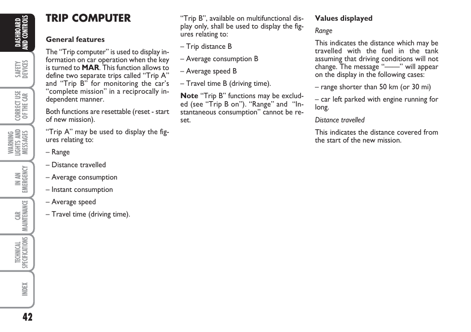 Trip computer | FIAT Linea User Manual | Page 43 / 230