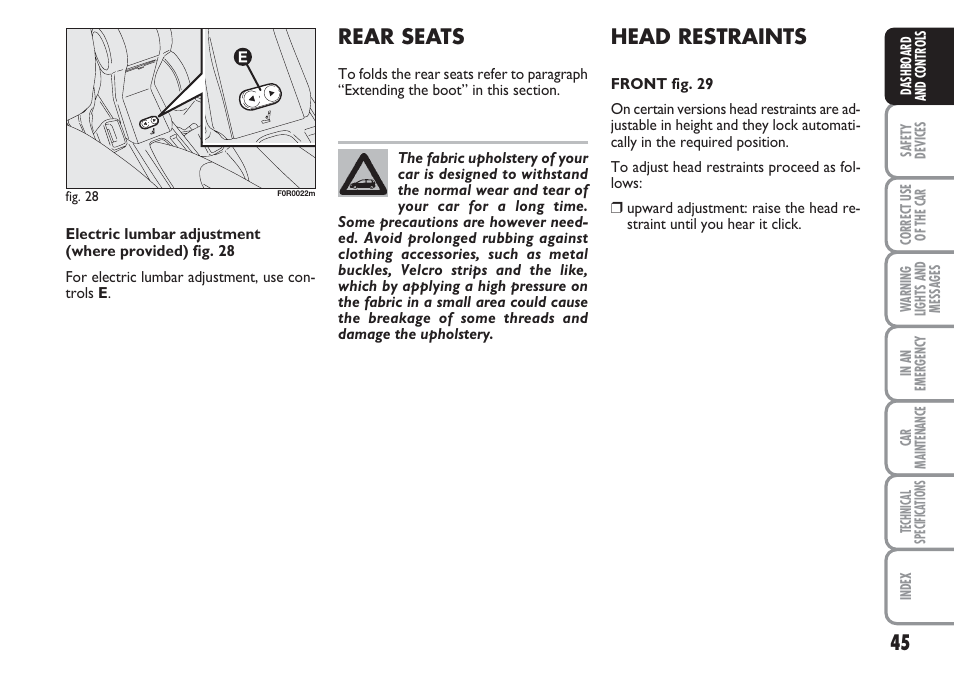 Head restraints, Rear seats | FIAT Linea User Manual | Page 46 / 230