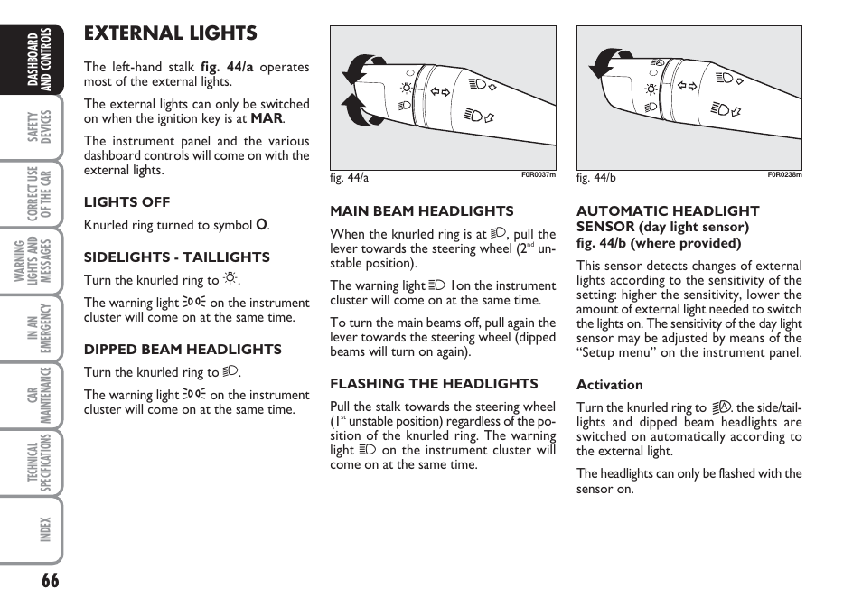 External lights | FIAT Linea User Manual | Page 67 / 230