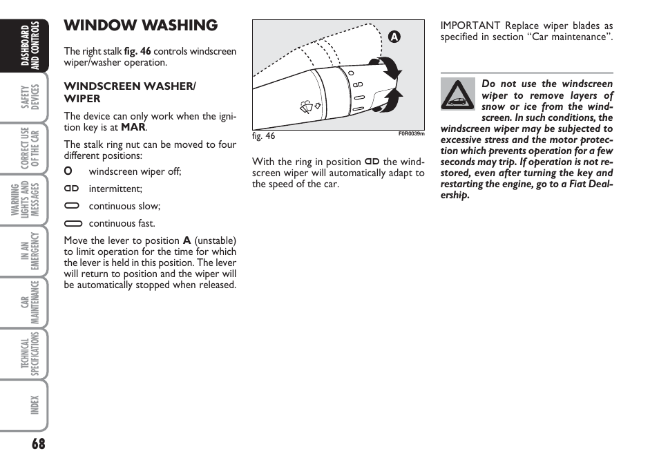 Window washing | FIAT Linea User Manual | Page 69 / 230