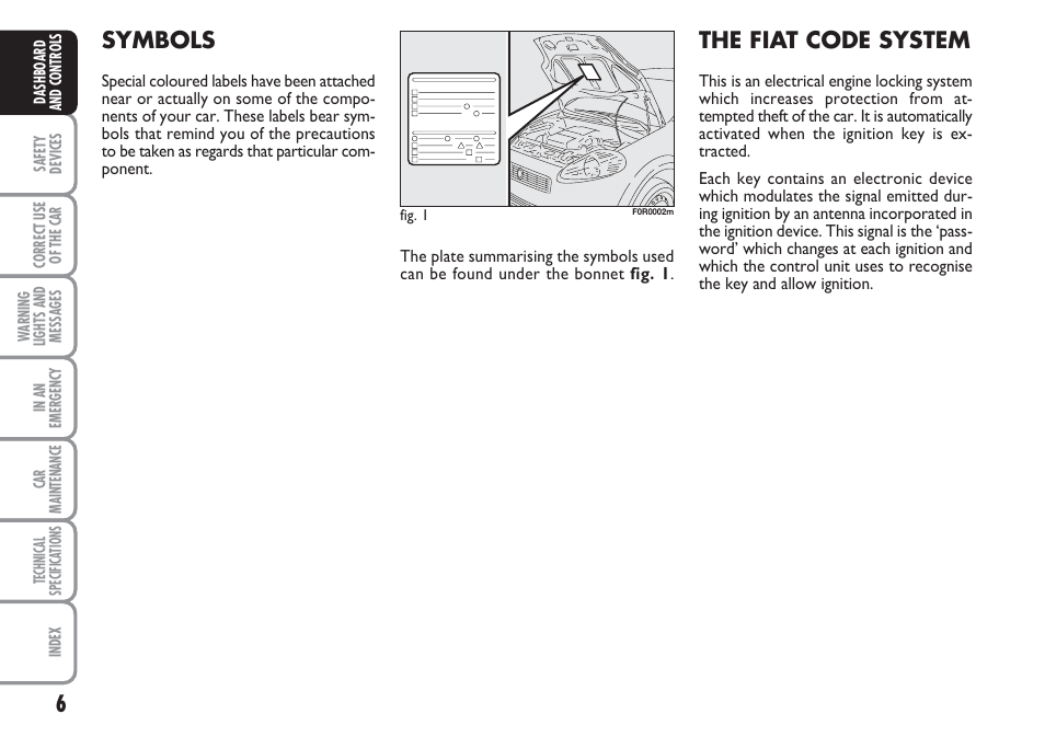 Symbols, The fiat code system | FIAT Linea User Manual | Page 7 / 230