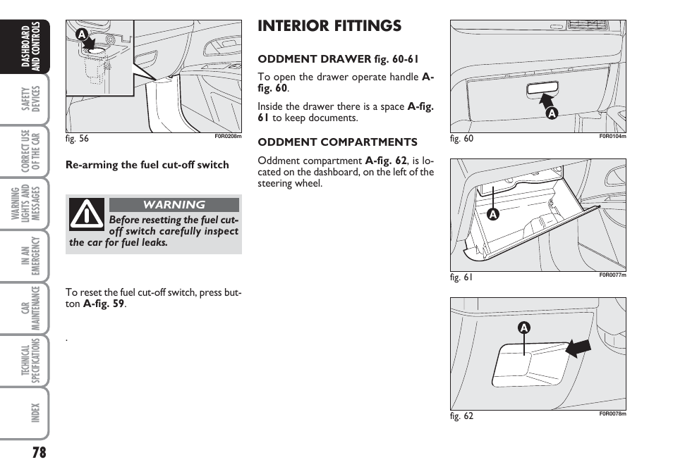 Interior fittings | FIAT Linea User Manual | Page 79 / 230