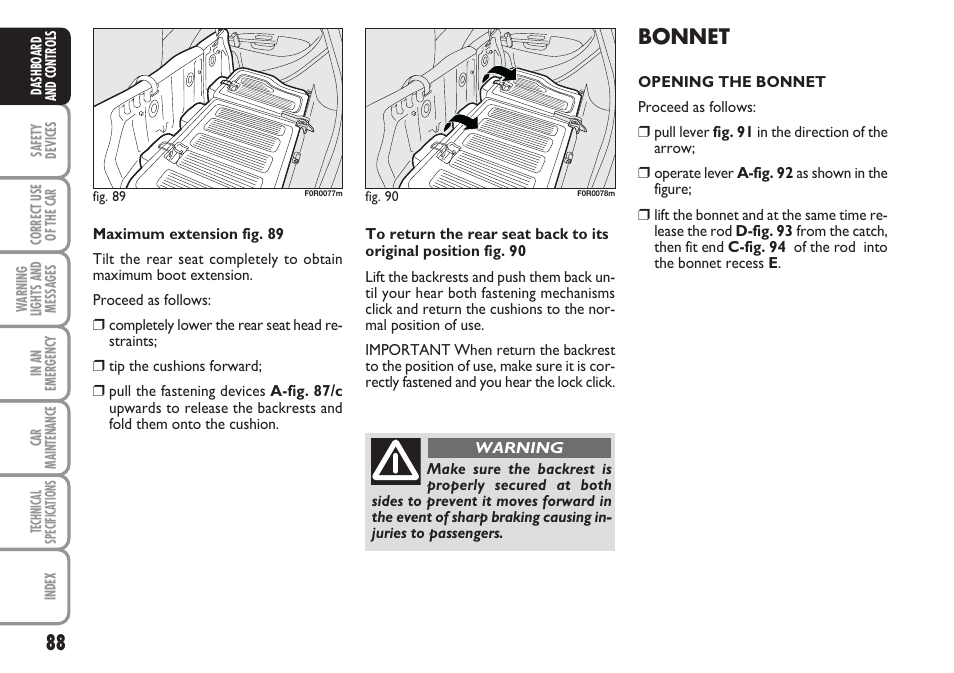 Bonnet | FIAT Linea User Manual | Page 89 / 230