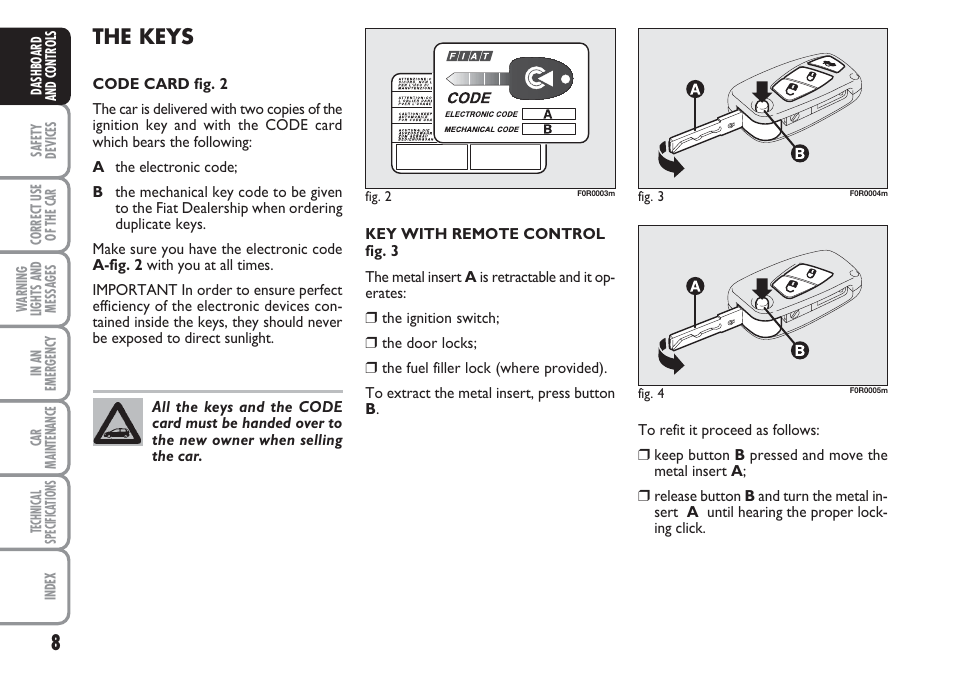 The keys | FIAT Linea User Manual | Page 9 / 230