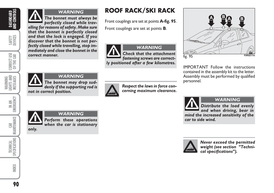 Roof rack/ski rack | FIAT Linea User Manual | Page 91 / 230