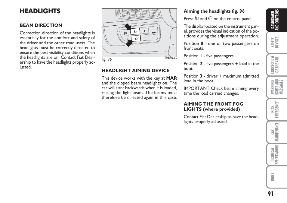 Headlights | FIAT Linea User Manual | Page 92 / 230