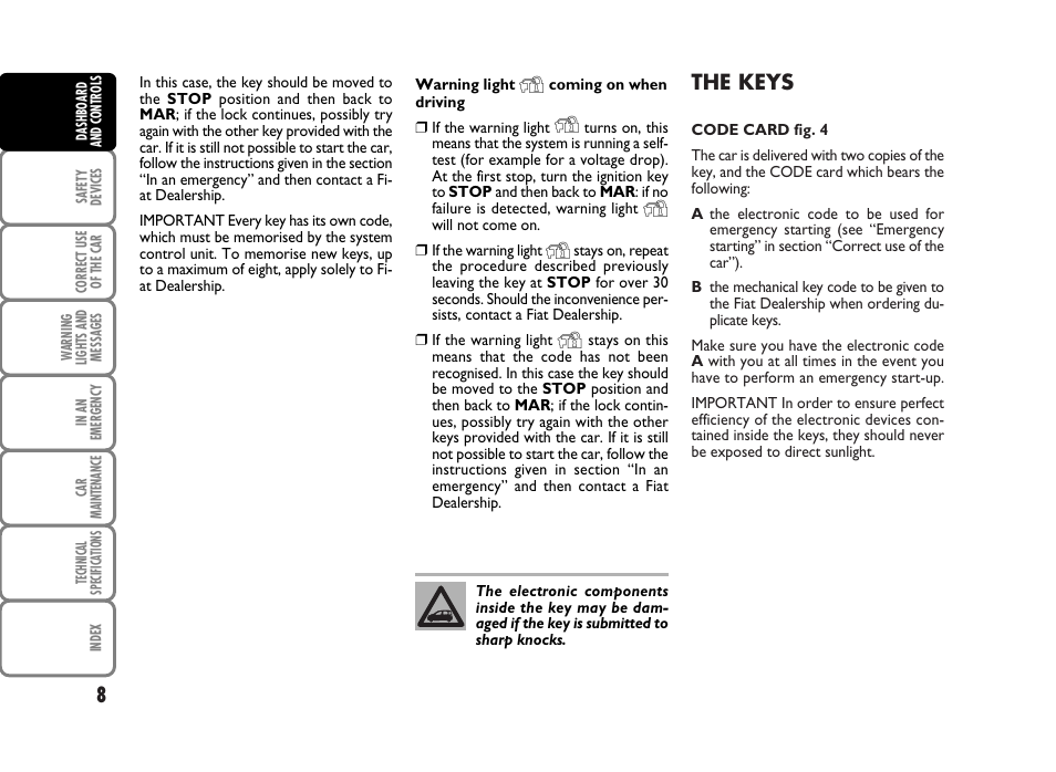 The keys | FIAT Panda Classic User Manual | Page 10 / 207