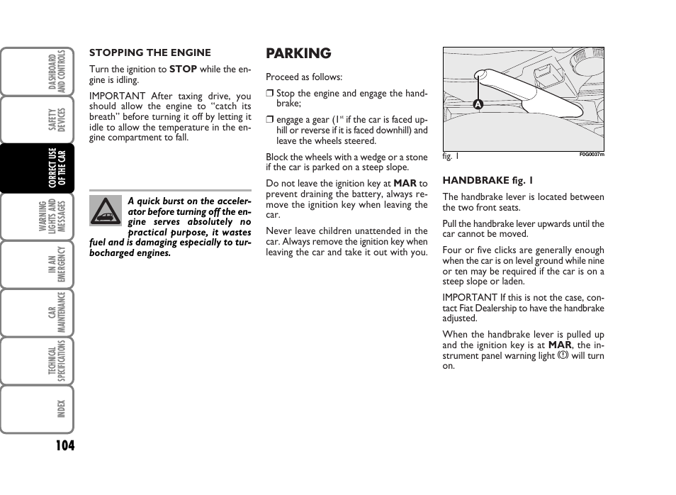 Parking | FIAT Panda Classic User Manual | Page 106 / 207