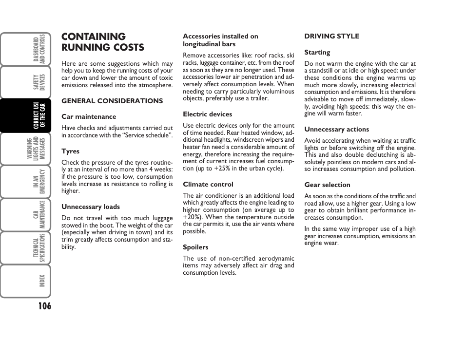 Containing running costs | FIAT Panda Classic User Manual | Page 108 / 207