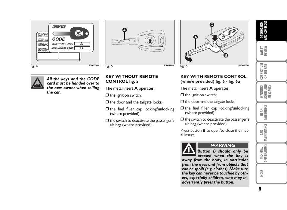 FIAT Panda Classic User Manual | Page 11 / 207