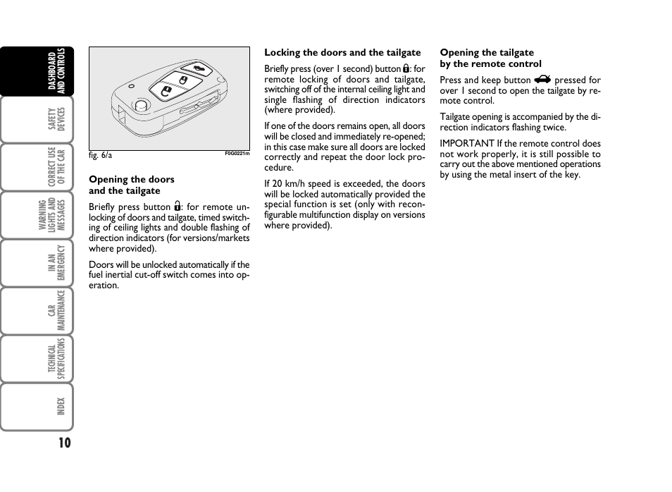 FIAT Panda Classic User Manual | Page 12 / 207