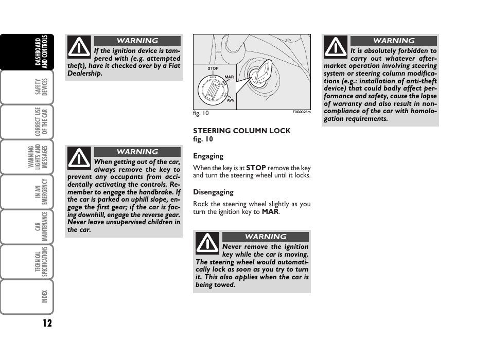 FIAT Panda Classic User Manual | Page 14 / 207