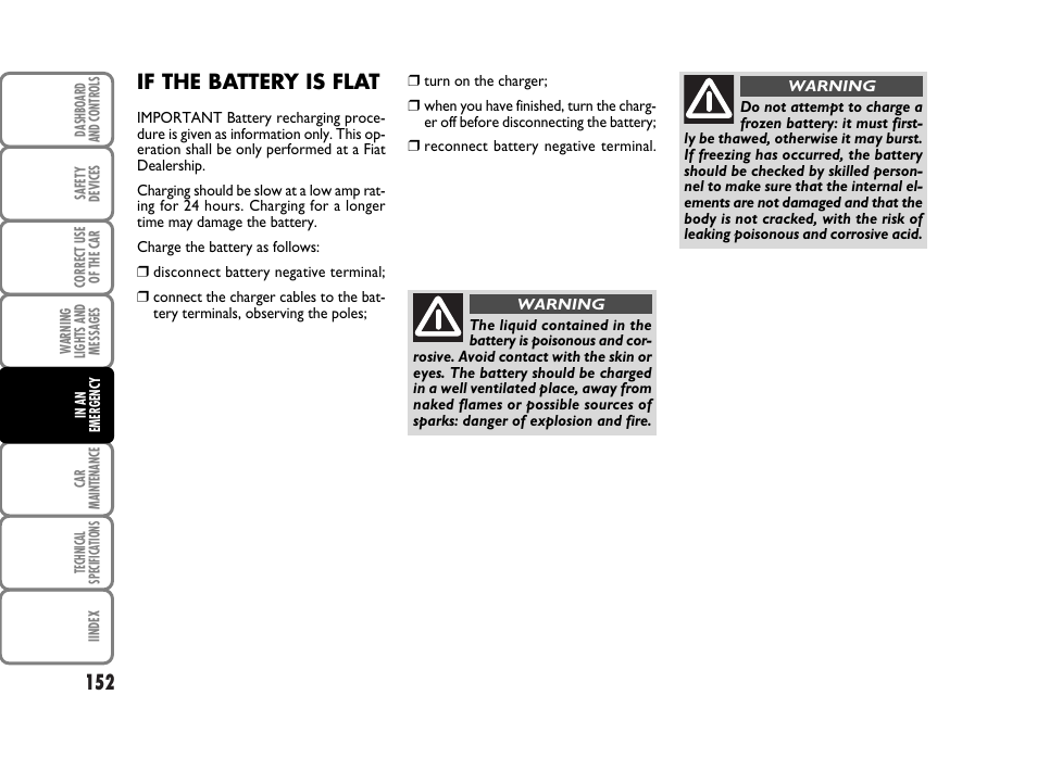 If the battery is flat | FIAT Panda Classic User Manual | Page 154 / 207