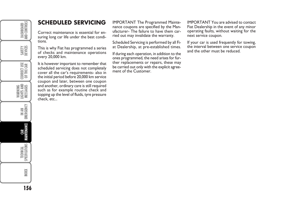 Scheduled servicing | FIAT Panda Classic User Manual | Page 158 / 207