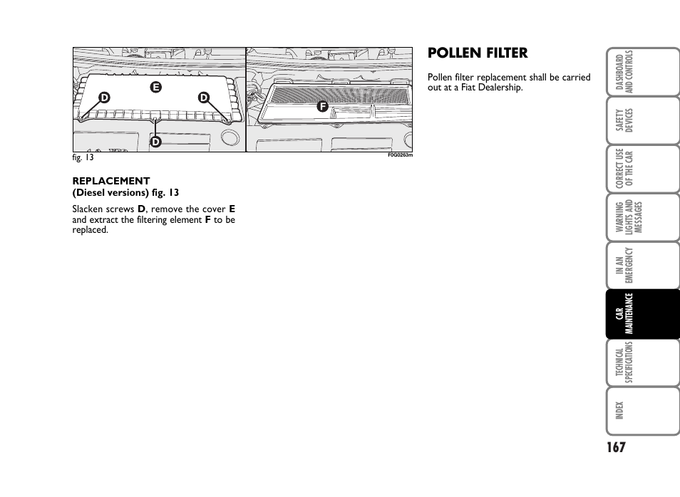 Pollen filter | FIAT Panda Classic User Manual | Page 169 / 207