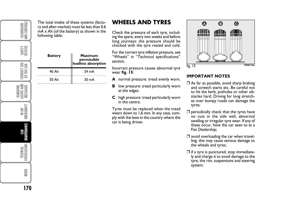 Wheels and tyres | FIAT Panda Classic User Manual | Page 172 / 207