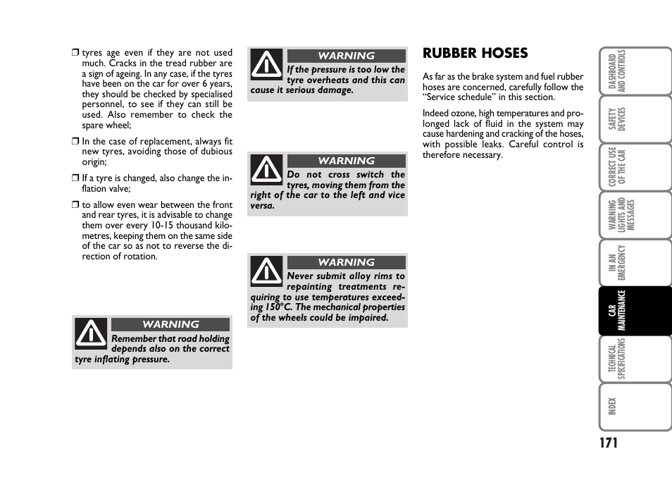 Rubber hoses | FIAT Panda Classic User Manual | Page 173 / 207