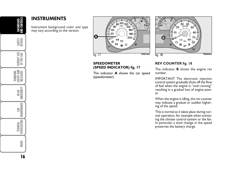 Instruments | FIAT Panda Classic User Manual | Page 18 / 207