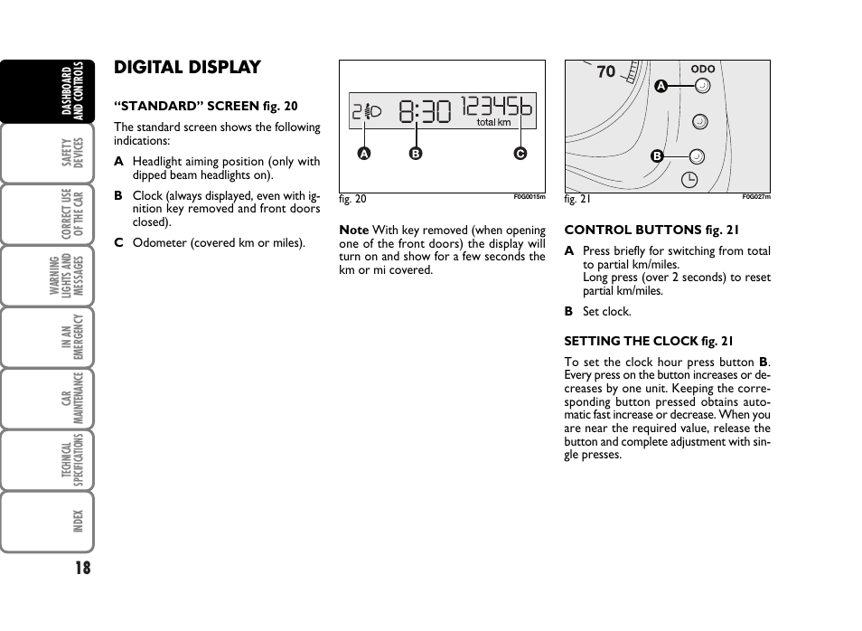 Digital display | FIAT Panda Classic User Manual | Page 20 / 207