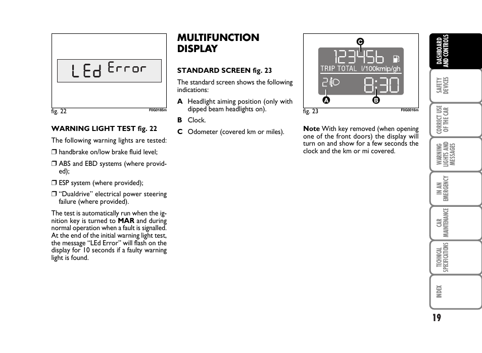 Multifunction display | FIAT Panda Classic User Manual | Page 21 / 207