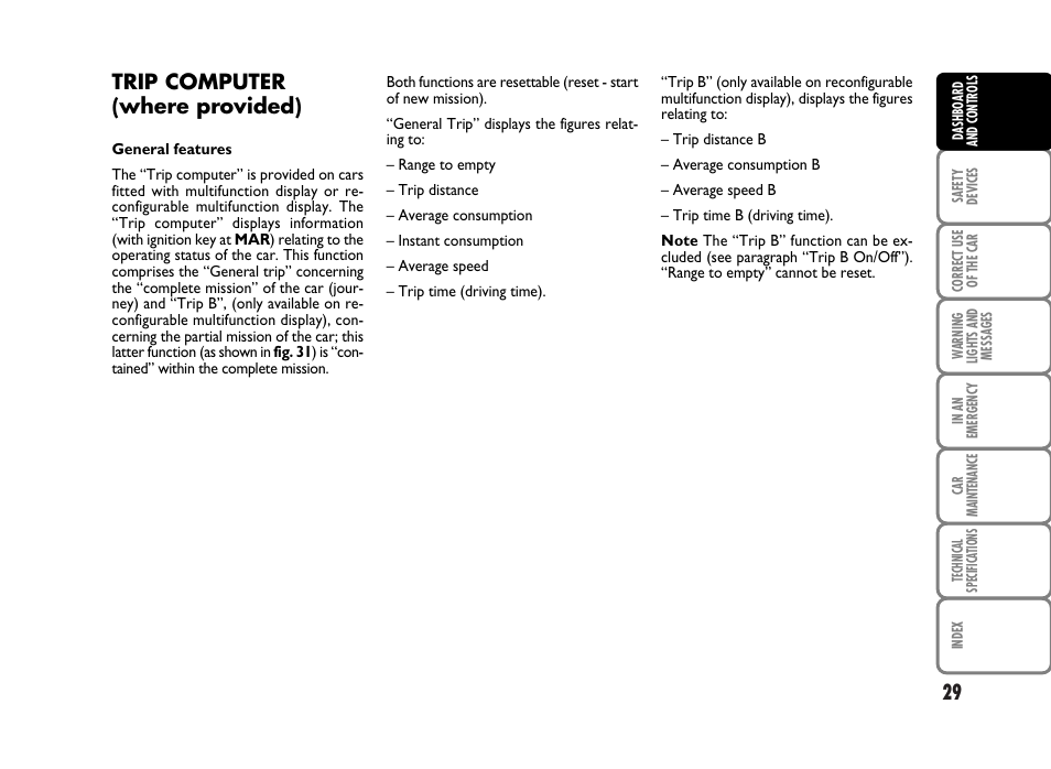 Trip computer (where provided) | FIAT Panda Classic User Manual | Page 31 / 207