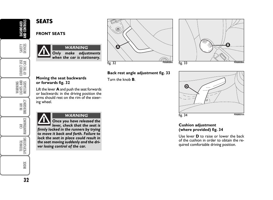 059 panda new gb.pdf, Seats | FIAT Panda Classic User Manual | Page 34 / 207