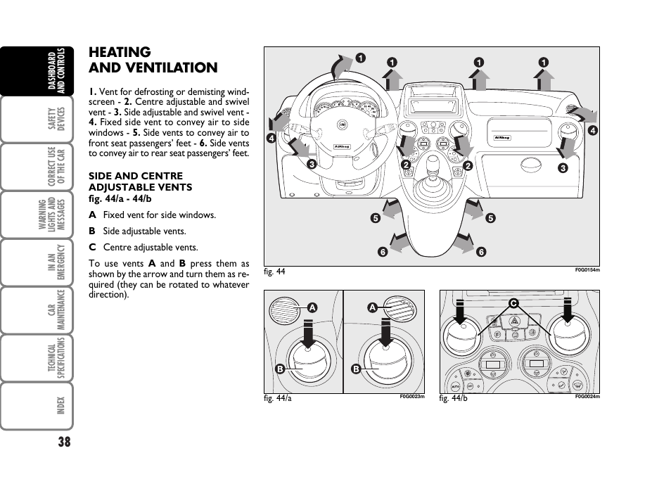 Heating and ventilation | FIAT Panda Classic User Manual | Page 40 / 207