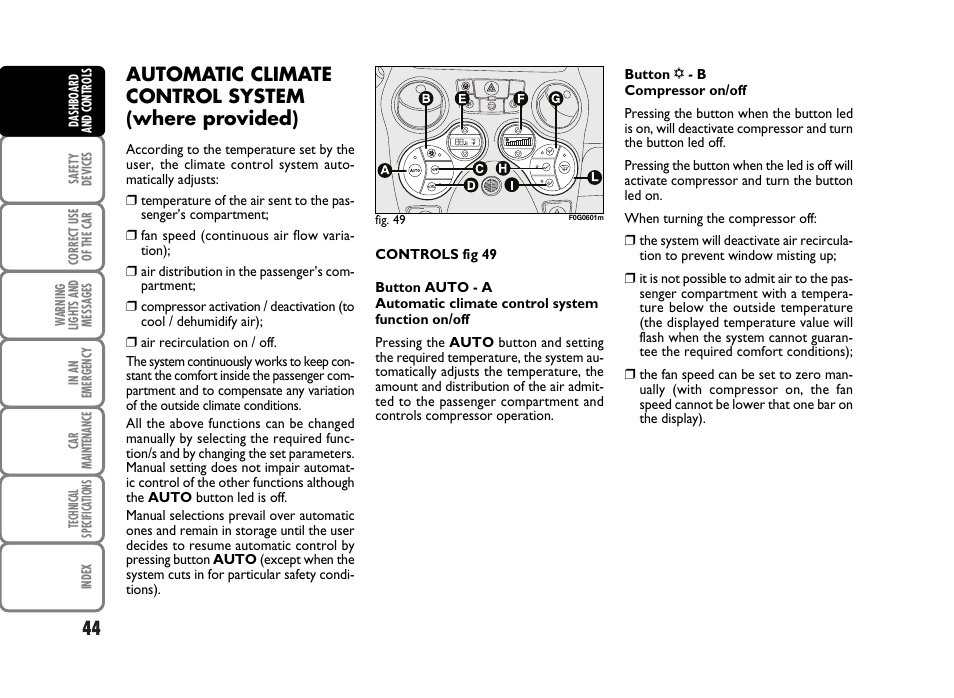 Automatic climate control system (where provided) | FIAT Panda Classic User Manual | Page 46 / 207