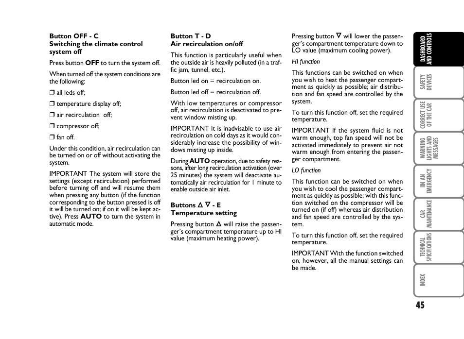 FIAT Panda Classic User Manual | Page 47 / 207