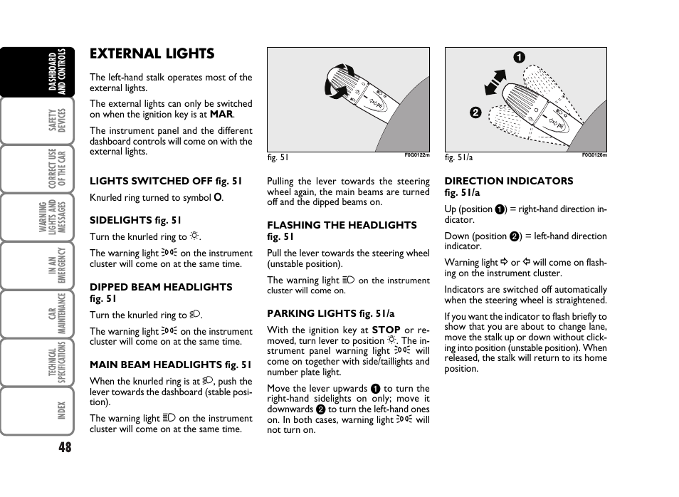 External lights | FIAT Panda Classic User Manual | Page 50 / 207