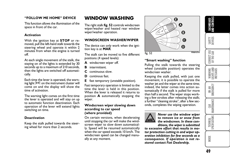 Window washing | FIAT Panda Classic User Manual | Page 51 / 207