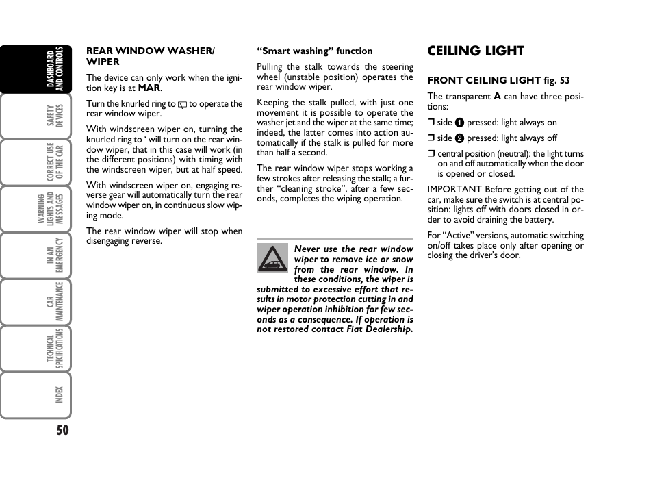 Ceiling light | FIAT Panda Classic User Manual | Page 52 / 207