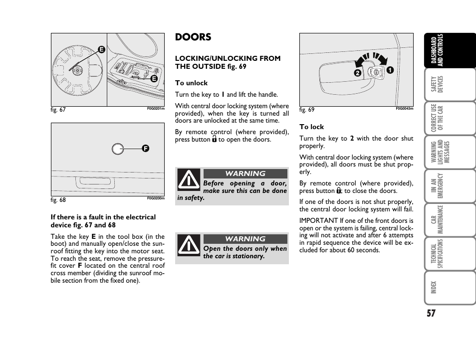 Doors | FIAT Panda Classic User Manual | Page 59 / 207